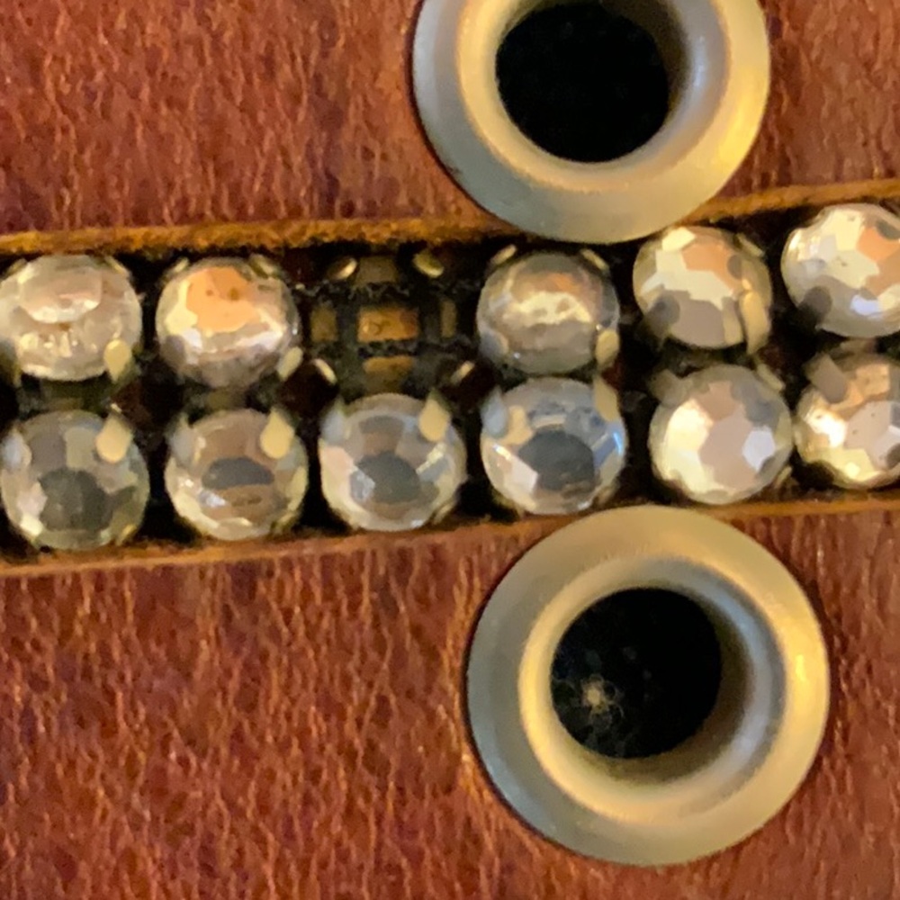 Barneys New York Brown Leather Belt with Red and Silver rhinestone Accents - Picture 8 of 8